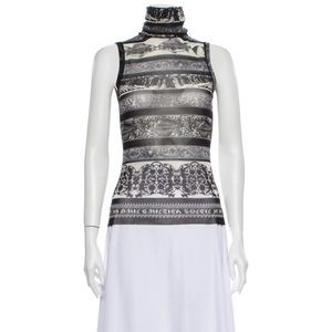 Jean Paul Gaultier Printed Mesh Mock Neck Top